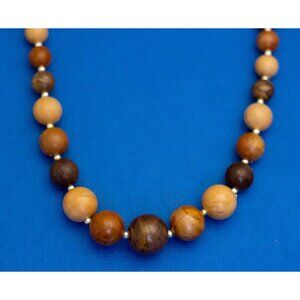 24 inch, Vintage Beaded Wood Natural Bohemian Brown Beaded Necklace D4